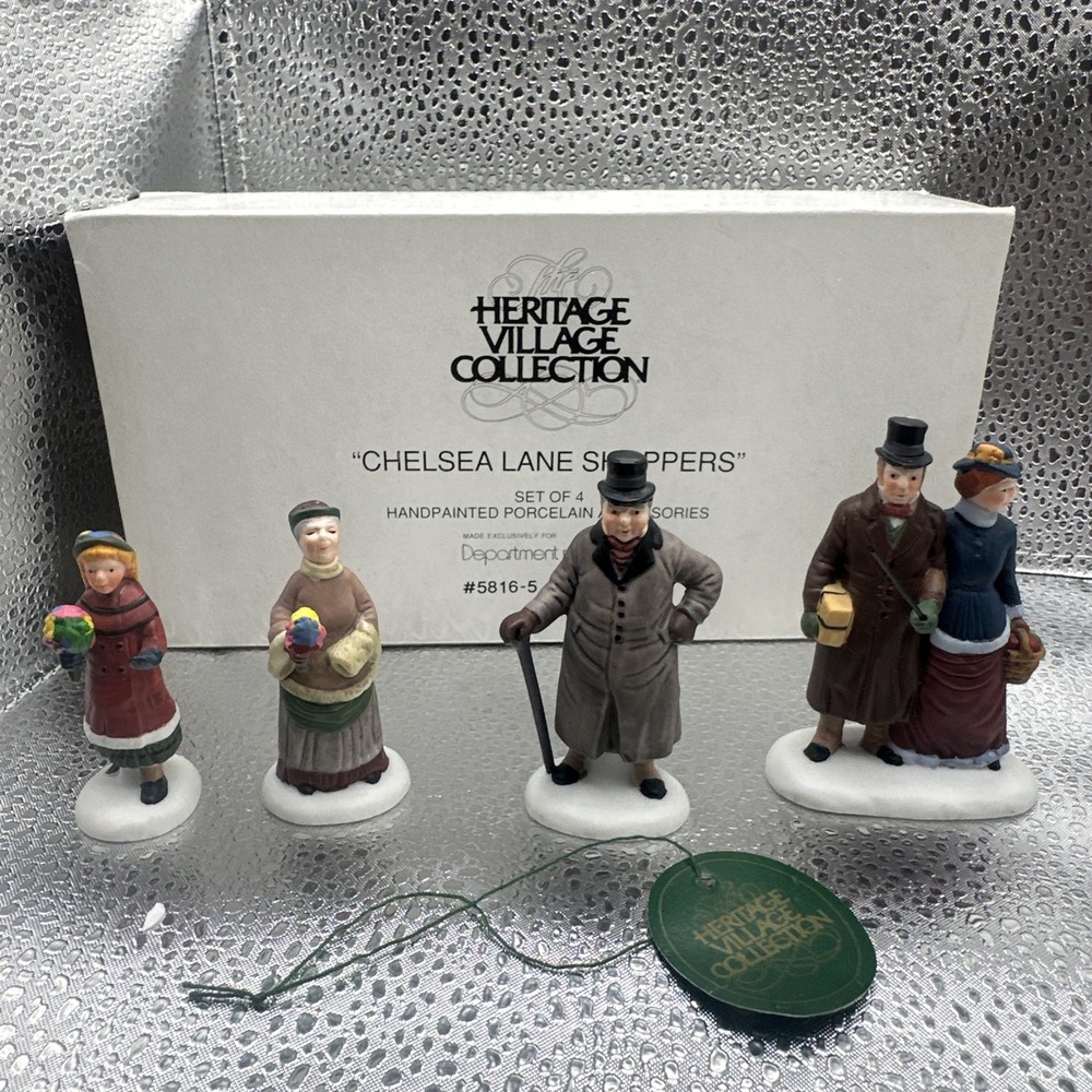 Dept 56 Heritage Village Collection Chelsea Lane Shoppers ‎ Set Of Four Retired